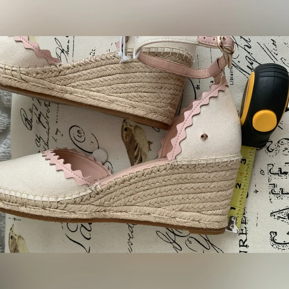 kate spade Pink and Cream Espadrille Wedge Sandals